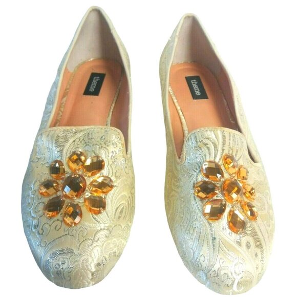 Elegant Slip-On Brocade Flats Slippers Ballet Size 8.5 Embellishment Gold Silver - Picture 10 of 10